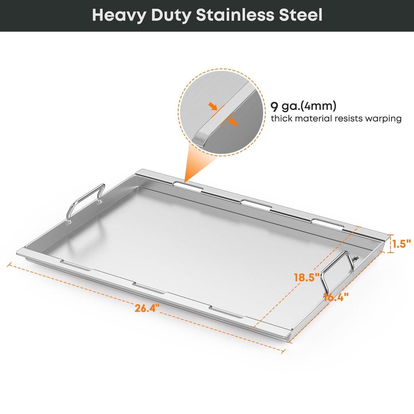 Stanbroil Stainless Steel Flat Top Griddle, Full-Size Griddle Insert for Weber Genesis II and Genesis II LX 300 Series Gas Grill
