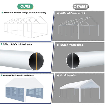 GarveeLife 16x32 ft Outdoor Party Tent Canopy for Weddings & Events - Pavilion with Removable Sidewalls, Waterproof Fabric, Easy Setup, and 3 Storage Bags, White.