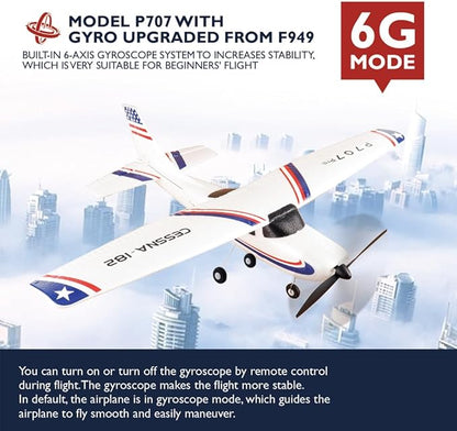 P707pro RC Airplane 3D6G Upgraded 2.4Ghz 3CH Fixed Wing RC Plane with 1020 Motor CESSNA-182 Remote Control Plane for Adults (Regular Version)