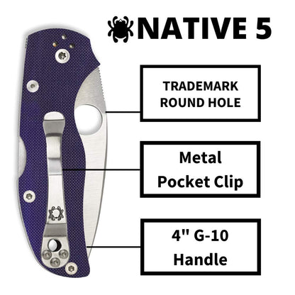 Spyderco Native 5 Signature Knife with 2.95" CPM S110V Steel Blade and Dark Blue G-10 Handle - PlainEdge - C41GPDBL5