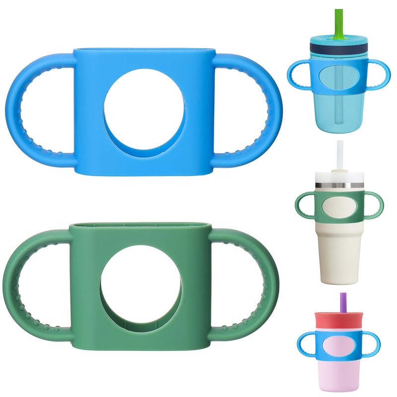 Mity rain Cup Grip Compatible with Owala Toddler Cup - Kid Cup Silicone Dual-Handle Fit for Owala 12oz, for Zak 12oz 15oz, for Stanley 14oz, Kid Water Bottle Handle Tumblers Accessories (Green+Blue)