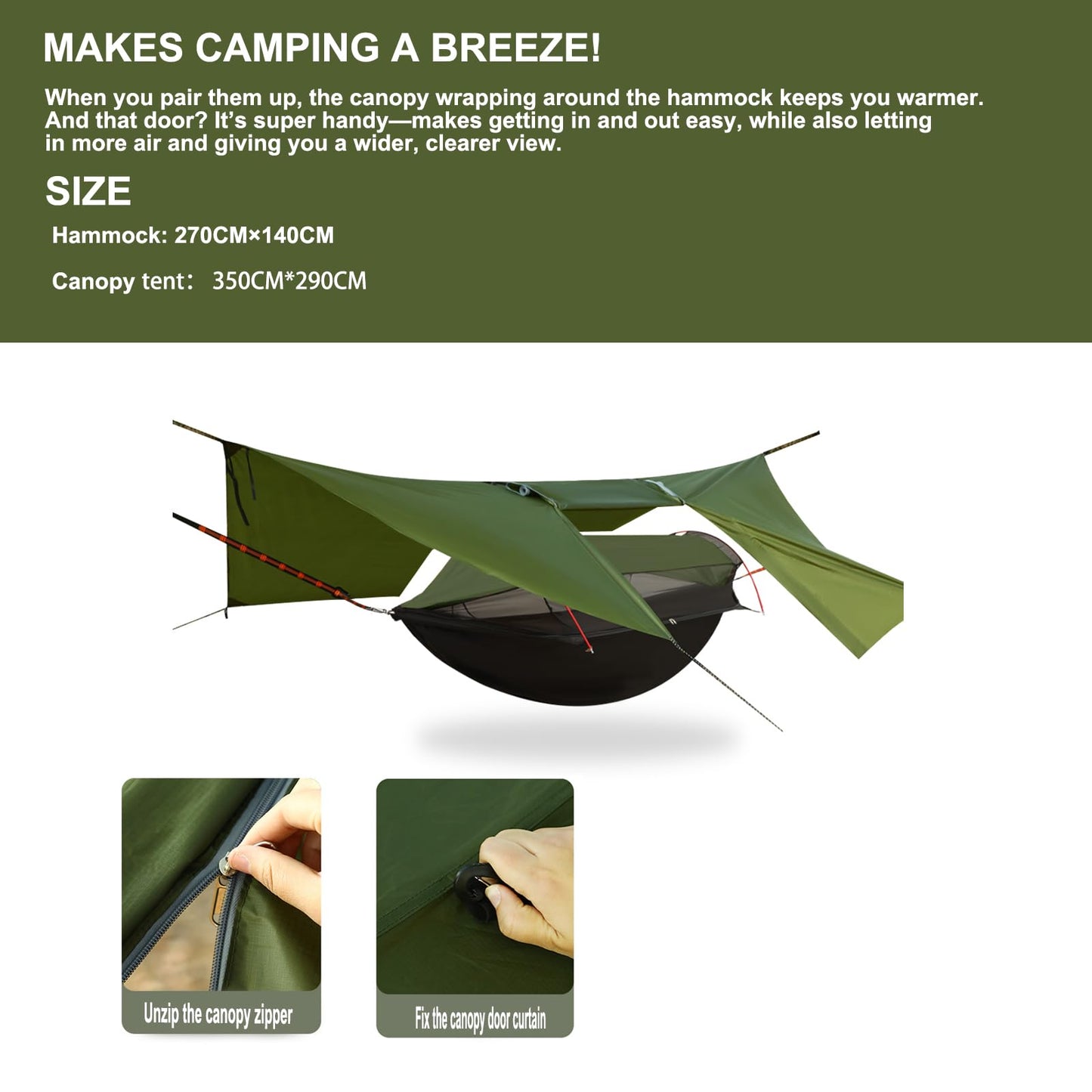3-in-1 Camping Hammock Tent with Rain Fly, Quick-Zip Door & Curved Poles – Lightweight Shelter with Mosquito Net