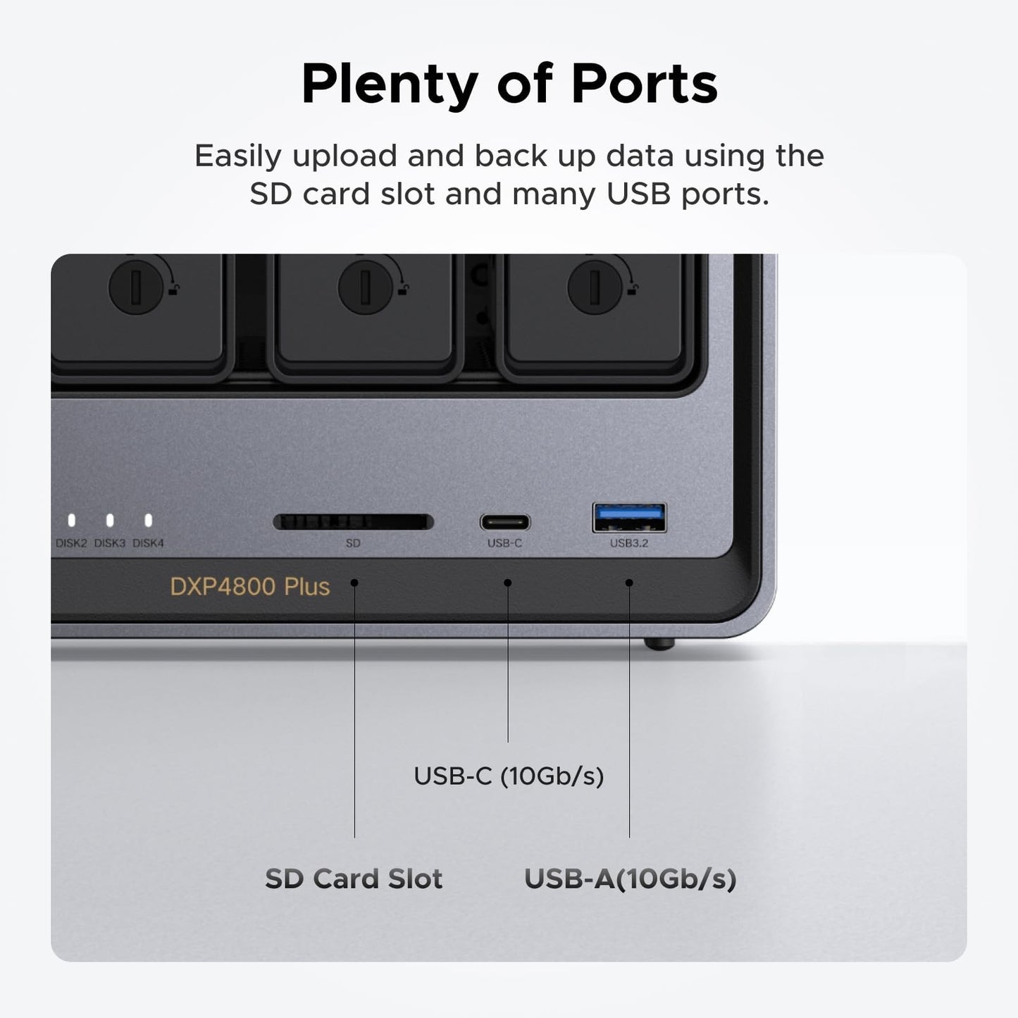 UGREEN NAS DXP4800 Plus 4-Bay Desktop NAS, Intel Pentium Gold 8505 5-Core CPU, 8GB DDR5 RAM, Built-in 128G SSD, 1 * 10GbE, 1 * 2.5GbE, 2 * M.2 NVMe Slots, 4K HDMI, Network Attached Storage (Diskless)