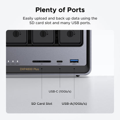 UGREEN NAS DXP4800 Plus 4-Bay Desktop NAS, Intel Pentium Gold 8505 5-Core CPU, 8GB DDR5 RAM, Built-in 128G SSD, 1 * 10GbE, 1 * 2.5GbE, 2 * M.2 NVMe Slots, 4K HDMI, Network Attached Storage (Diskless)