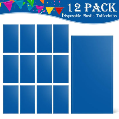 YSYJ 12 Pack Royal Blue 54 x 108 Inch Disposable Plastic Tablecloths Rectangle Table Cloth Plastic Table Cover for Parties