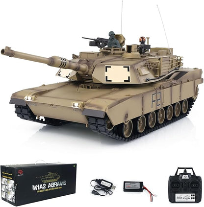 Heng Long US in Stock RC Tank 2.4Ghz 1/16 Scale 7.0 Plastic Ver M1A2 Abrams RTR Smoking Unit IR Combat Lifting Barrel for 3918 Model 340° Rotating Turret Torsion Bar Suspension BB Shooting