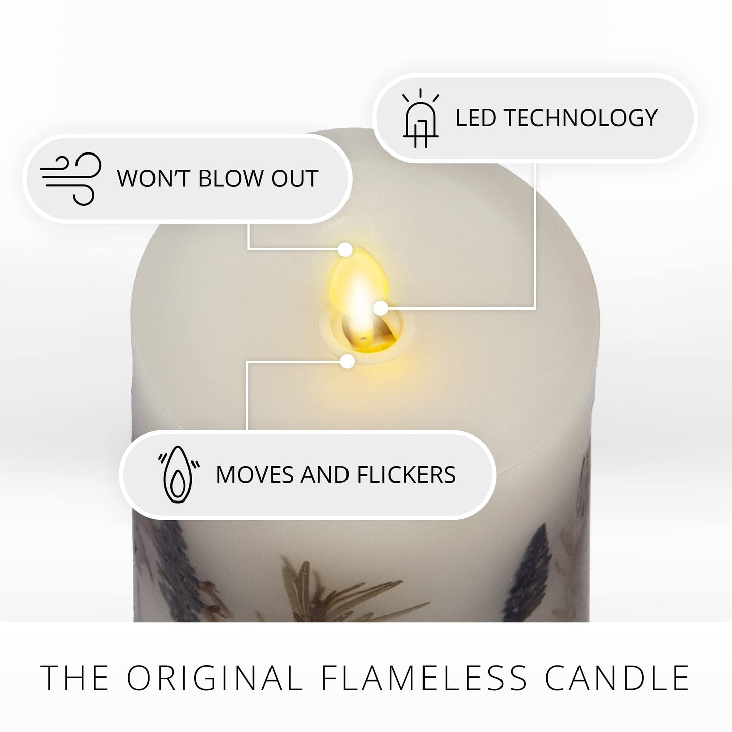 Luminara Realistic Artificial Moving Flame Pillar Candle with Lavender & Rosemary Inclusion - Moving Flame LED Battery Operated Lights - Remote Ready - Remote Sold Separately - 3.25" x 6.5"
