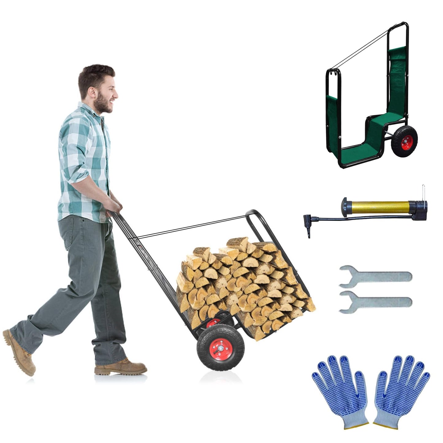 KAIDIDA Firewood Cart with Wheels: 44 X 27 X 20 in Heavy Duty 260 lbs Load Capacity Waterproof Easy Assembly Rack for Indoor Garden Backyard Fireplace Men Women Use with Rubber Wheels