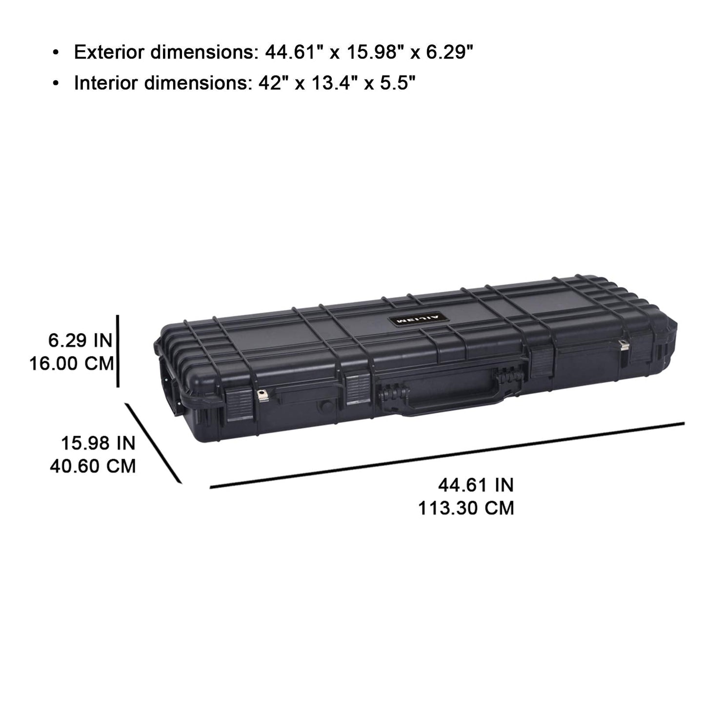 MEIJIA Portable Rolling Waterproof All Weather Hard Rifle Case With Wheels,Customized Fit Foam Inserted,Soft Grip Handle,44.37x15.98x6.1inches (Black)
