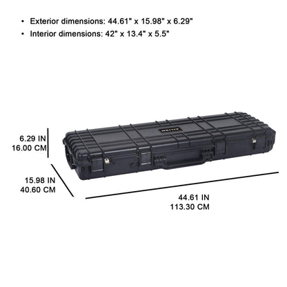 MEIJIA Portable Rolling Waterproof All Weather Hard Rifle Case With Wheels,Customized Fit Foam Inserted,Soft Grip Handle,44.37x15.98x6.1inches (Black)