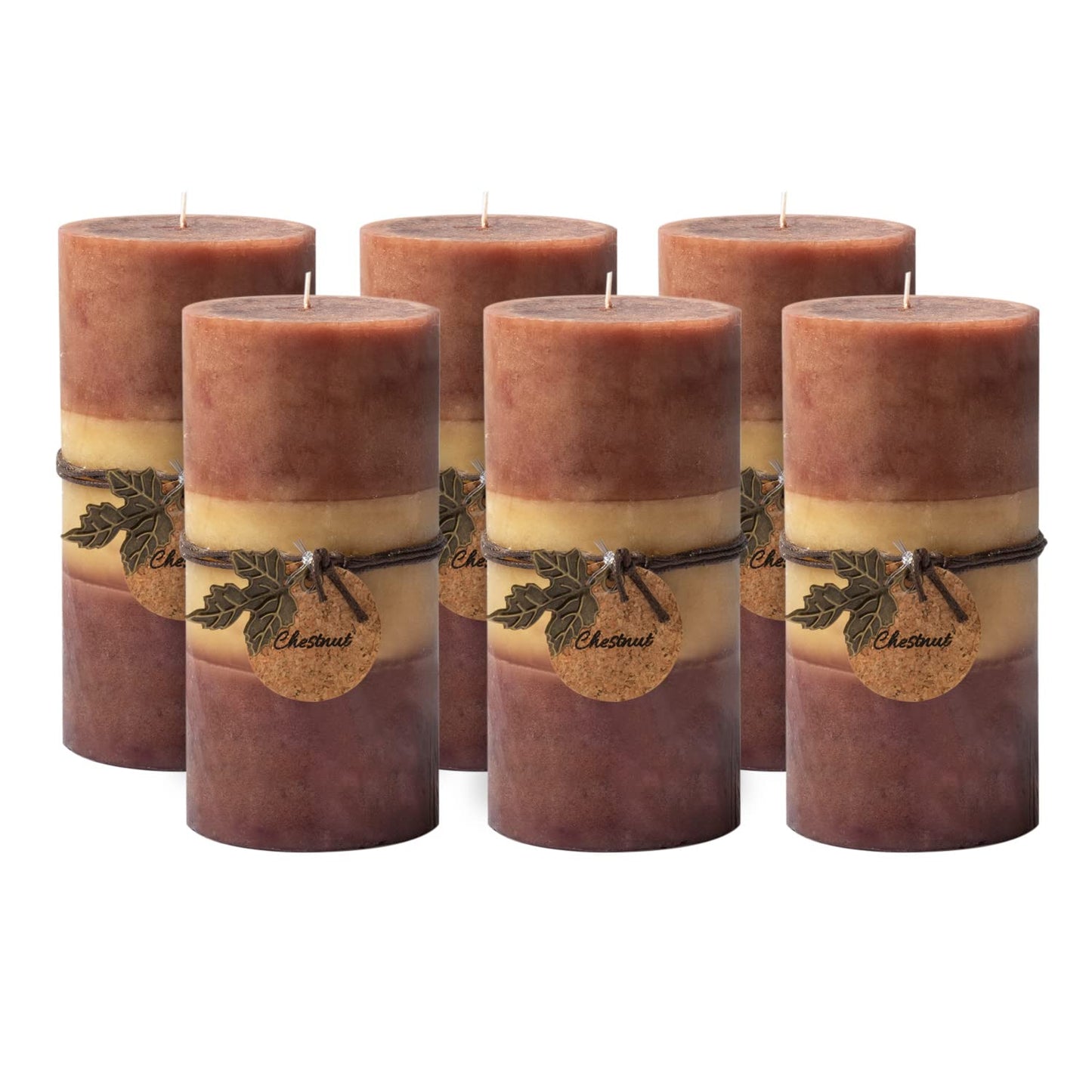 Royal Imports 3"x6" Fall Pillar Unscented Candles for Thanksgiving, Autumn, Halloween and Harvest, Rustic Farmhouse Wedding & Holiday Home Decor, Dripless & Smokeless, Set of 6 - Brown Ombre Wax