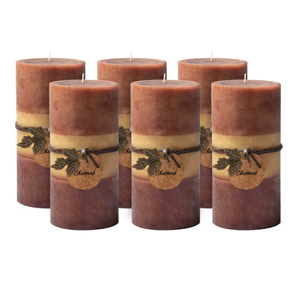 Royal Imports 3"x6" Fall Pillar Unscented Candles for Thanksgiving, Autumn, Halloween and Harvest, Rustic Farmhouse Wedding & Holiday Home Decor, Dripless & Smokeless, Set of 6 - Brown Ombre Wax