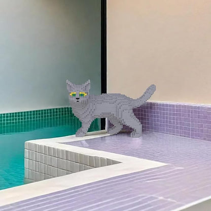 Larcele Cat Micro Building Blocks Animal Set DIY Mini 3D Building Toy Bricks Kit1131 Pieces KLJM-05 (Blue Cat)