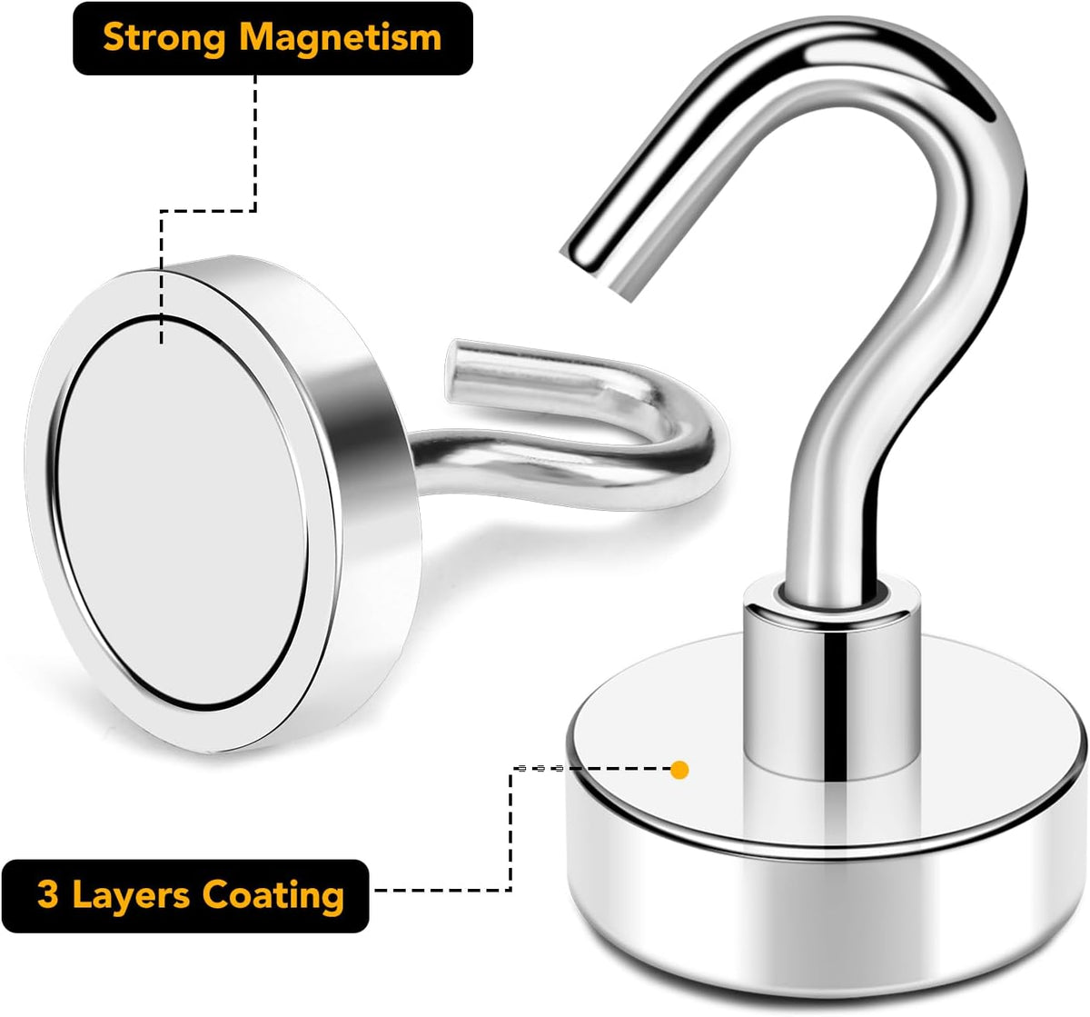 TRYMAG Magnetic Hooks - Heavy Duty 30Lbs Neodymium Magnet Hooks for Refrigerators & Workplaces | 25pcs