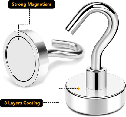TRYMAG Magnetic Hooks - Heavy Duty 30Lbs Neodymium Magnet Hooks for Refrigerators & Workplaces | 25pcs