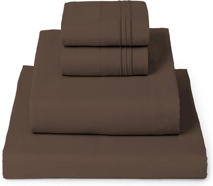 Mellanni King Sheets Set - 4 PC Luxury Bedding Collection | Extra Soft, Cooling, Wrinkle-Resistant (King, Brown)