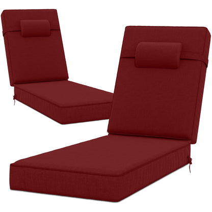 72 x 21 x 4 Inch Olefin Chaise Lounge Cushions, Lounge Chair Cushions with Headrest for Outdoor Furniture - Weather and Fade Resistant Patio Replacement Furniture Lounge Chair Cushion Set of 2