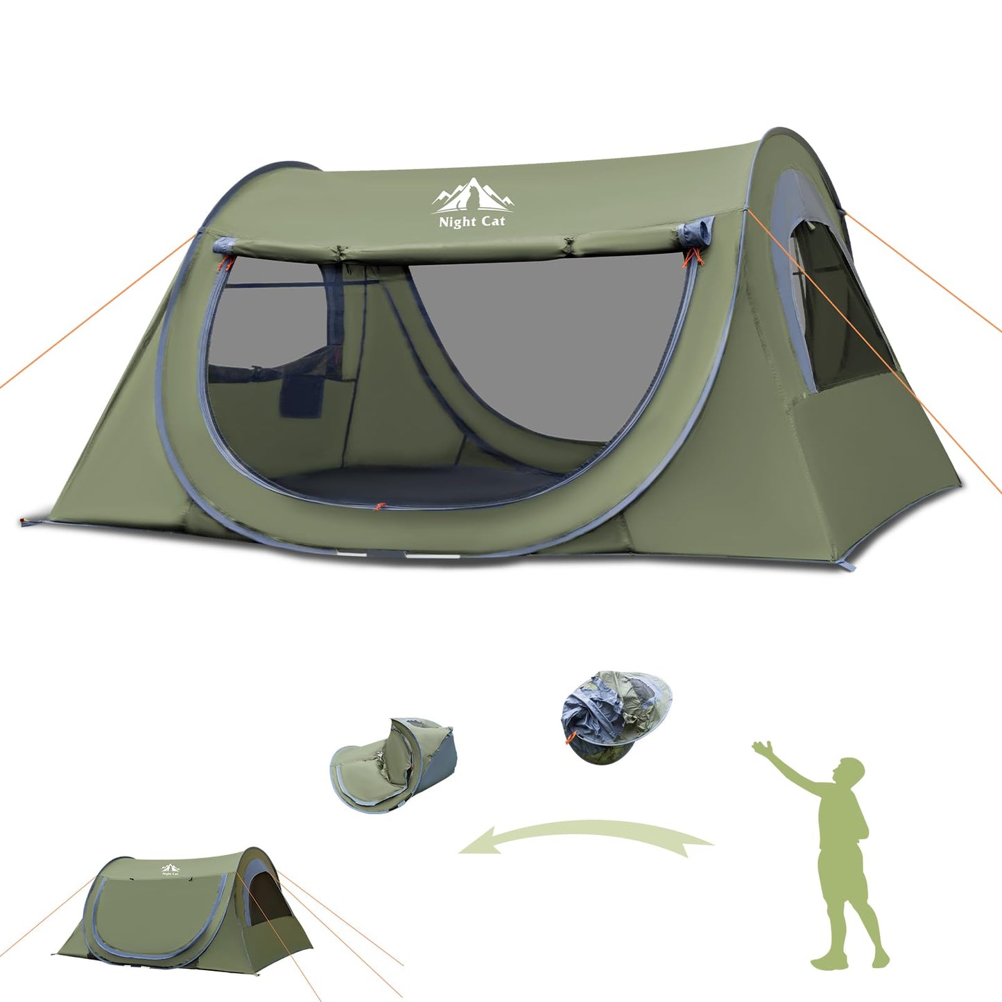 Night Cat Pop-up Camping Tent with Inflatable Double Sleeping Pad Double Sleeping Bag for 2 Persons Tent Combo Set