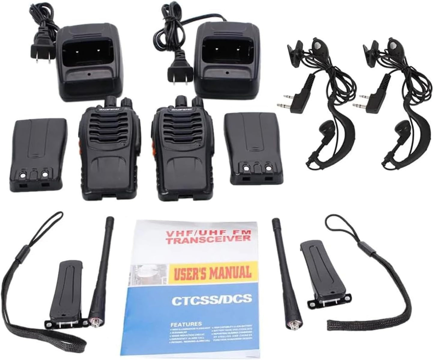 BAOFENG Walkie Talkies Long Range for Adults with Earpieces,16 Channel Walky Talky Rechargeable Handheld Two Way Radios with Flashlight Li-ion Battery and Charger 10 Pack