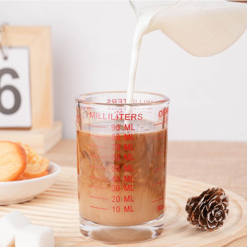NCnnwovf 2 PACK Measuring Cup Shot Glass 3 Ounce/90ML Liquid Heavy Glass Red Scale