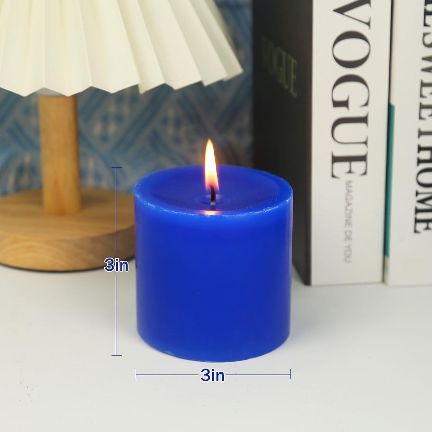 3 Pack Unscented Royal Blue Pillar Candles, 40 Hour 3x3 Inch Dripless Tapered Fat Column Cylinder Candles for Valentine's Day Home Party Holidays