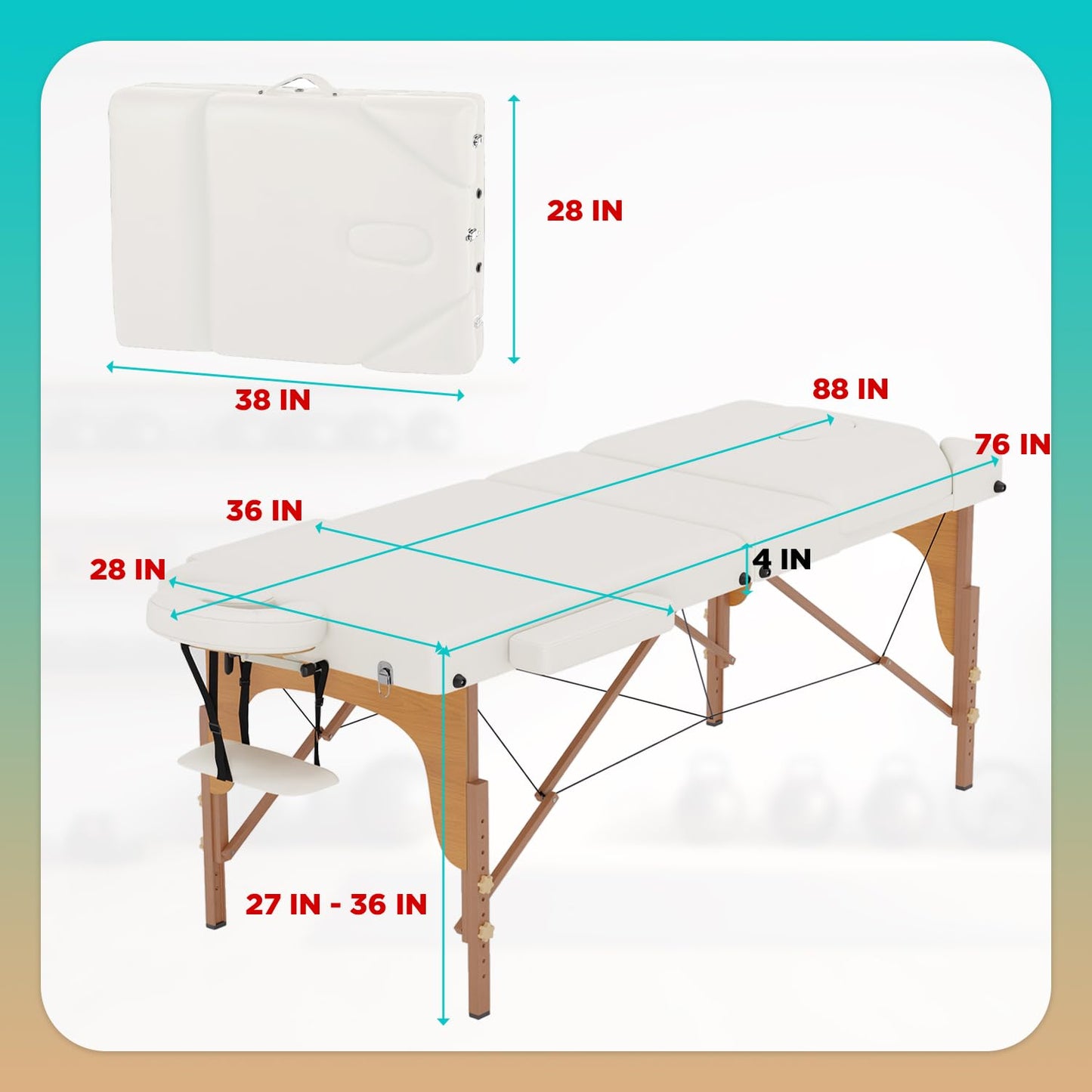 BestMassage Massage Bed Portable Massage Table 77" L 28" W Lash Bed Height Adjustable 3 Folding PU Leather with Oxford Bag for Spa Footmassage Facial CareSpa Tattoo
