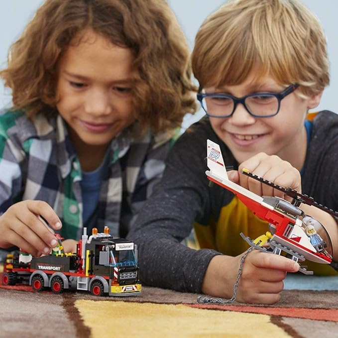 EGO City Heavy Cargo Transport 60183 Toy Truck Building Kit with Trailer Toy Helicopter and Construction Minifigures for Creative Play (310 Pieces)