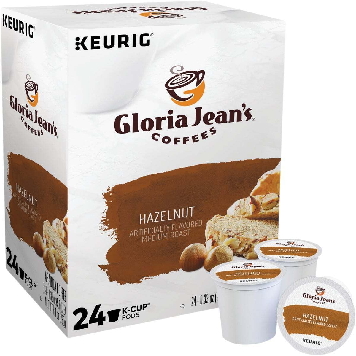 Gloria Jean's Coffees Hazelnut, Single-Serve Keurig K-Cup Pods, Flavored Medium Roast Coffee, 24 Count