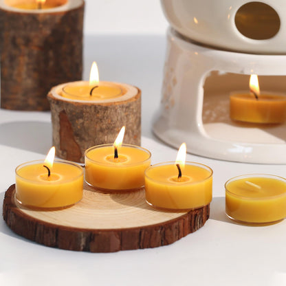 Capaniel 36 Packs Beeswax Tealight Candles- 4 Hour Burn Time Beeswax Candles Burn Evenly and Clean Bees Wax Candles Bulk Smokeless Beeswax Tea Lights for Relaxing Air Purification