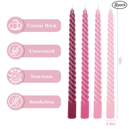 Whaline 8Pcs 10 Inch Gradient Purple Spiral Taper Candles Dripless Twisted Wax Candles Long Unscented Candle Sticks for Wedding Party Home Dining Table Decor