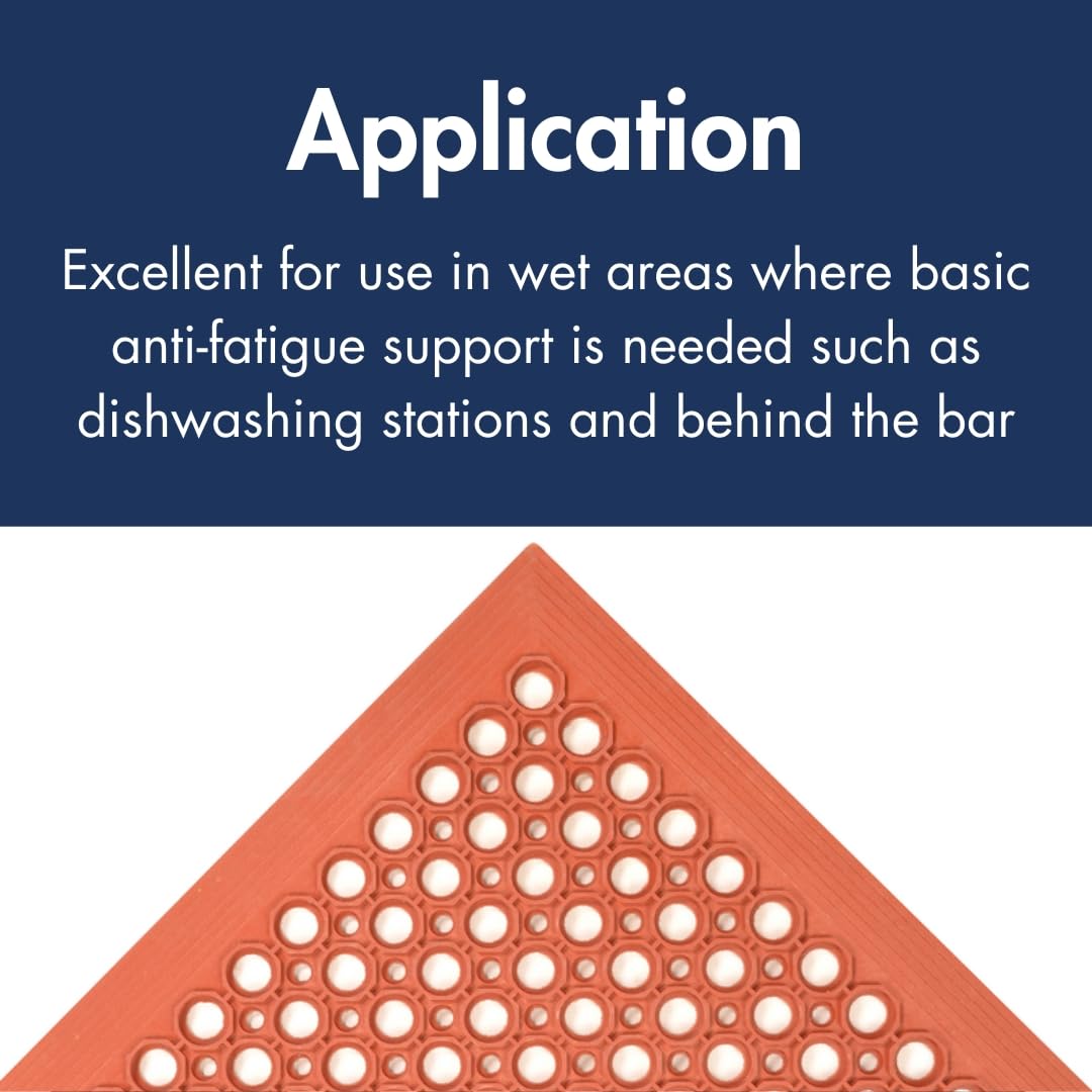 NoTrax 3' x 10' Anti-Fatigue Lightweight Restaurant Rubber Floor Mat with Drainage Holes, Beveled Edges, Non-Slip Mats, Red, T30 Competitor, T30S0310RD