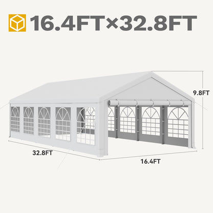 DWVO 16x32 ft Outdoor Heavy Duty Party Tent Wedding Event Shelters Upgraded Galvanized Canopy with Large White Roof, Removable Sidewalls