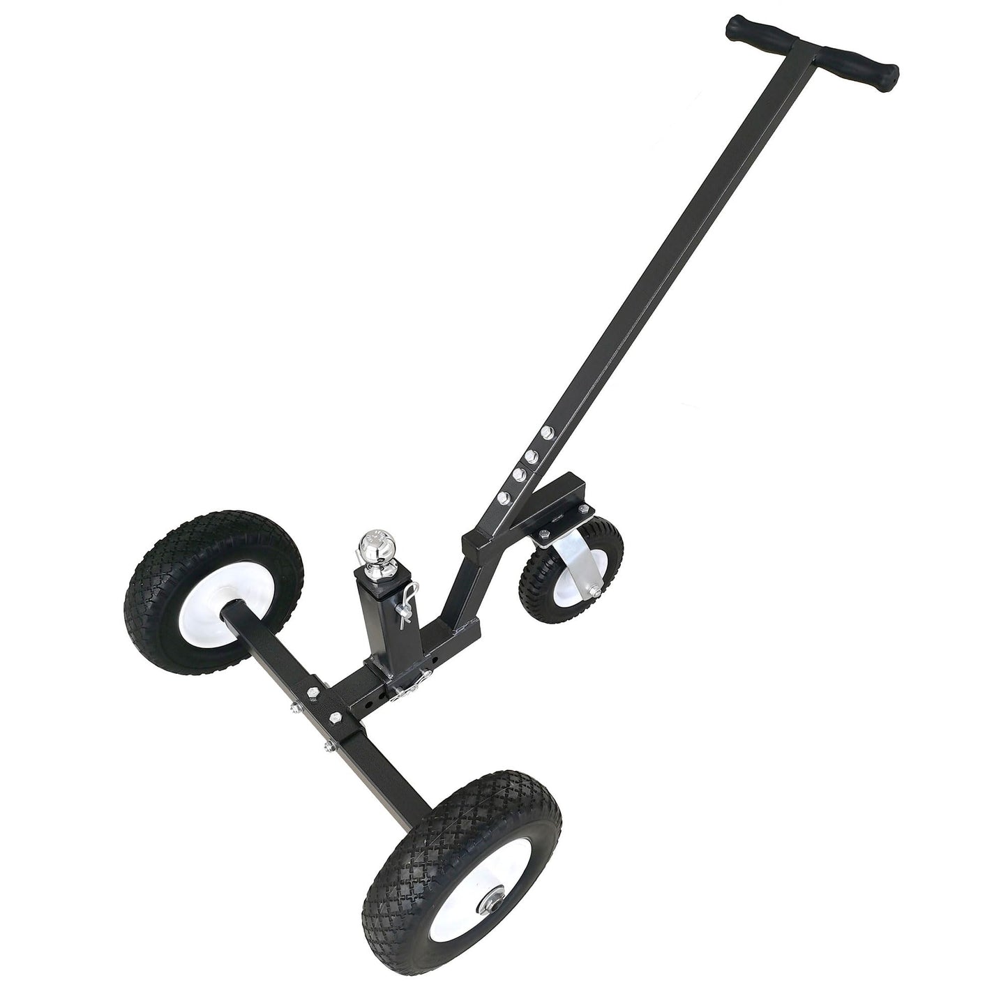Tow Tuff Trailer Dolly w/ 12" Flat-Free Tires & 8" Swivel Caster Wheel, Fits 1 7/8” Coupler, 800 lb Capacity, Black - Adjustable and Portable Trailer Mover for Campers, Boats, and Utility Trailers