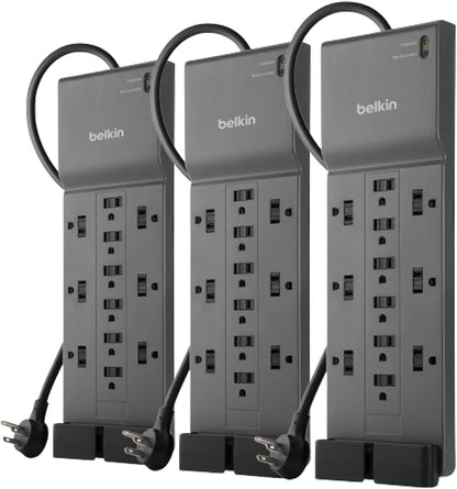 Belkin 12-Outlet Surge Protector Power Strip - Heavy-Duty 8ft Flat Plug | 3,940 Joules for Home & Office