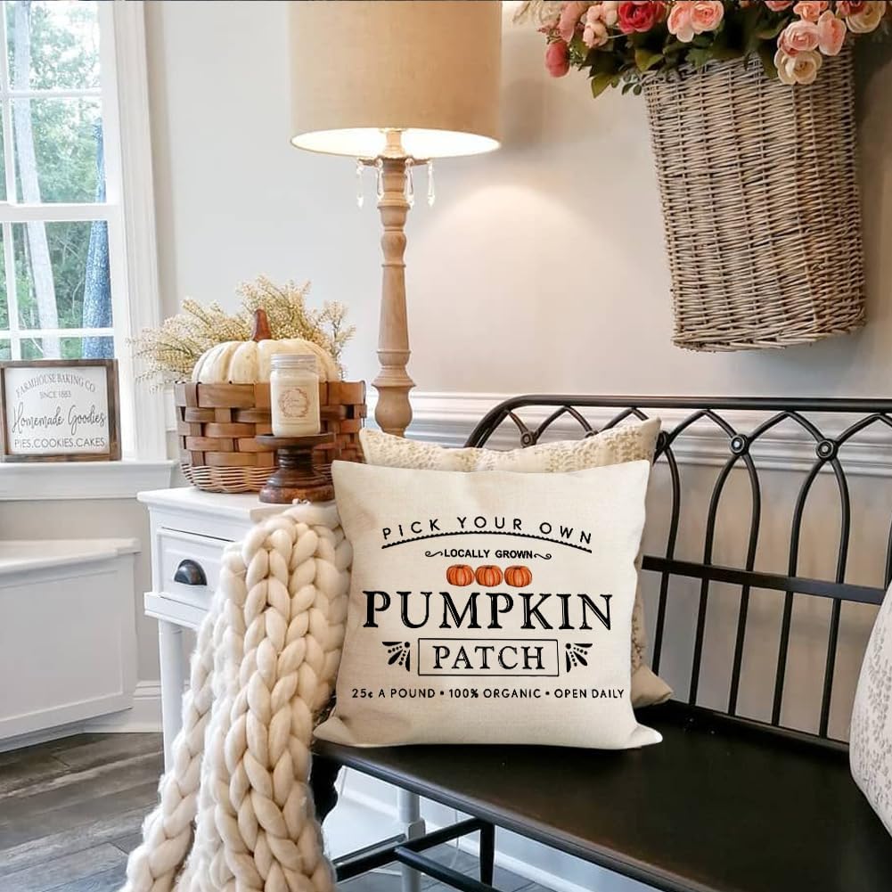 RABUSOFA Fall Pillow Covers - 18x18 Inch Waterproof Pumpkin Patch Design | Seasonal Home Decor