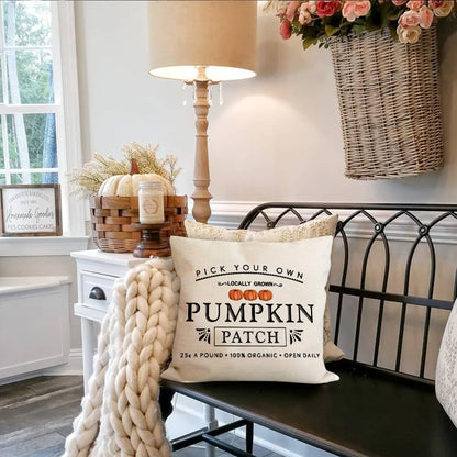 RABUSOFA Fall Pillow Covers - 18x18 Inch Waterproof Pumpkin Patch Design | Seasonal Home Decor