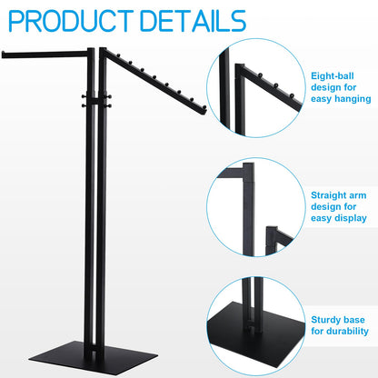 Ripeng 2 Way Clothing Rack with Straight and Slant Arms Heavy Duty Clothes Garment Rack for Retail Restaurants Storage Display, Adjustable from 48 Inch to 72 Inch(Black)