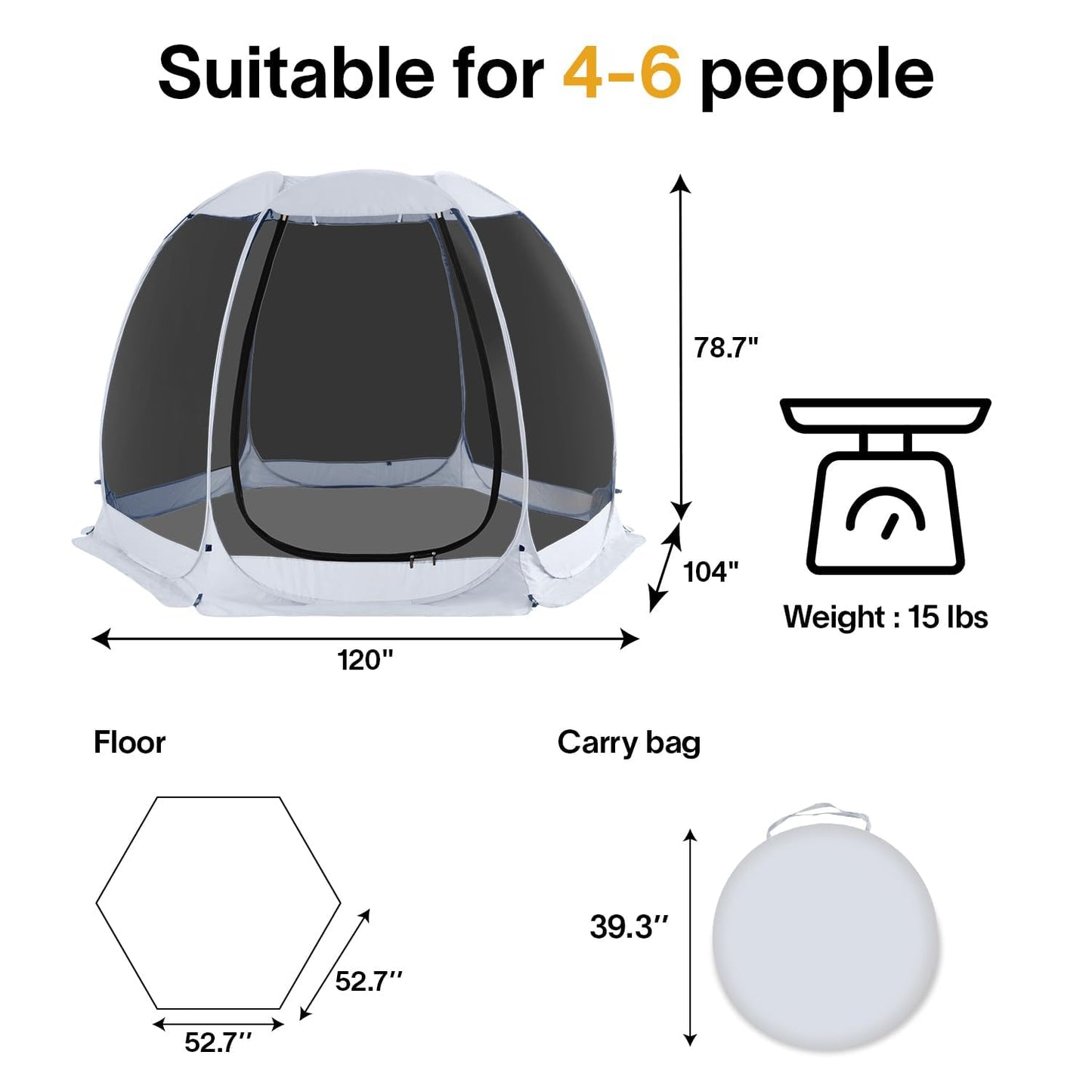 Alvantor 10'x10' Pop Up Screen House Tent, Instant Outdoor Gazebo with Mosquito Netting & UPF 50+ Sun Protection, Portable Canopy Shelter for Patio, Backyard, Camping (4-6 Person),Grey