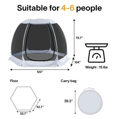 Alvantor 10'x10' Pop Up Screen House Tent, Instant Outdoor Gazebo with Mosquito Netting & UPF 50+ Sun Protection, Portable Canopy Shelter for Patio, Backyard, Camping (4-6 Person),Grey