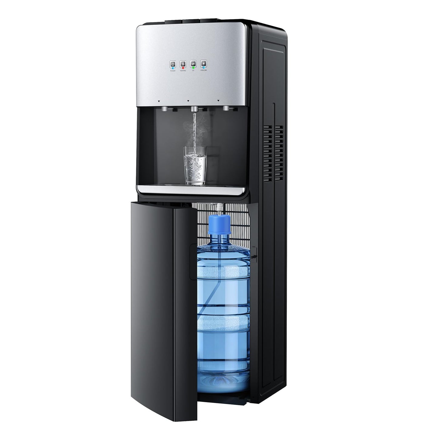 Euhomy Self-Cleaning Bottom-Loading Water Dispenser, Compatible with 5 Gallon Bottles - 3 Temperature Settings with Hot, Room & Cold Water Outlets, Childproof Lock, Night Light & LED Display，Black