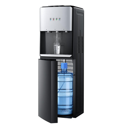 Euhomy Self-Cleaning Bottom-Loading Water Dispenser, Compatible with 5 Gallon Bottles - 3 Temperature Settings with Hot, Room & Cold Water Outlets, Childproof Lock, Night Light & LED Display，Black