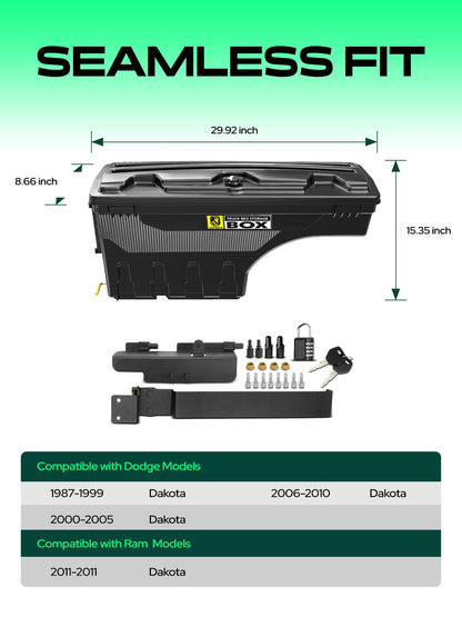 YHTAUTO Truck Bed Storage Tool Box Lockable Compatible with 1987-2011 Dodge Dakota, Driver Side, Swing Waterproof Wheel Well ToolBox