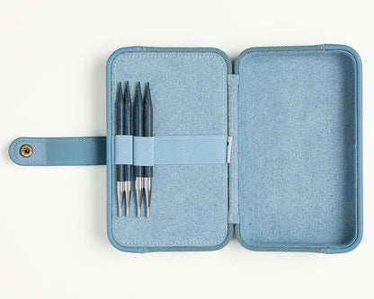 Knit Picks x dellaQ Blue Interchangeable Knitting Needles with Dusty Blue Buddy Case (Dusty Blue and Regular Blue Needles)