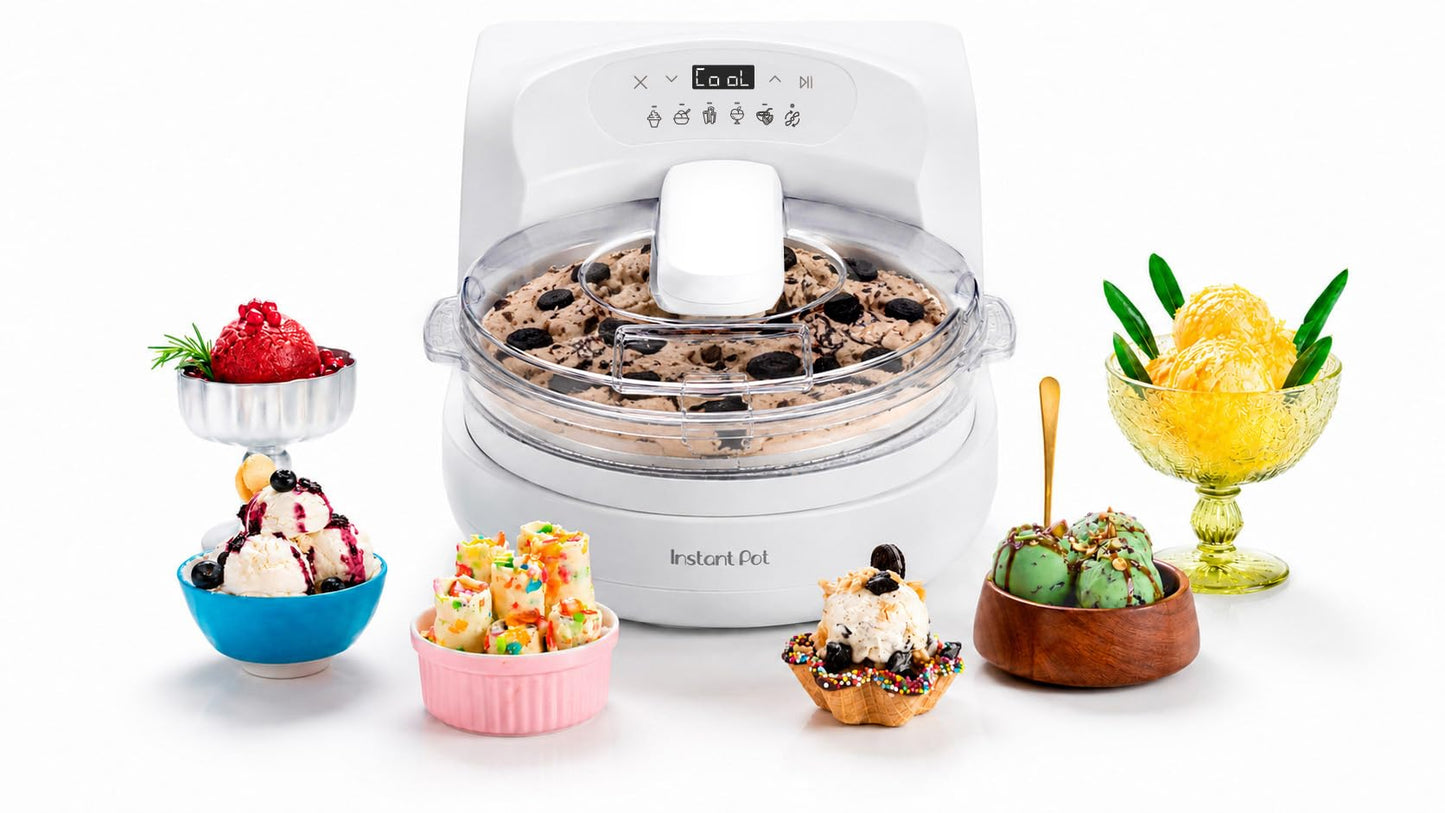 Instant Pot InstantChill Ice Cream Maker with Built‑In Compressor, No Pre‑Freezing, Real Ice Cream in Minutes*, Gelato, Sorbet, Rolled, Non‑Dairy, Mix‑Ins, Easy Clean Up, Quiet, Makes Up to 2 Pints