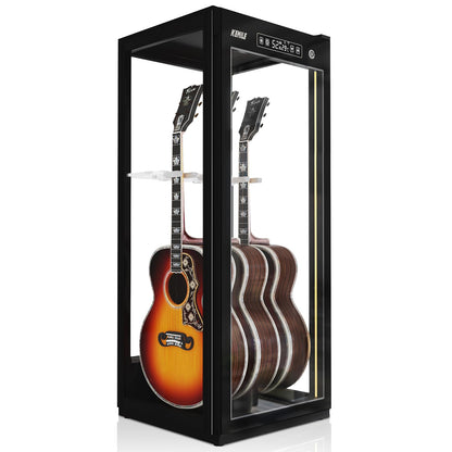 Guitar Display Case with Humidification & Constant Temperature, Smart Touch Control & Fingerprint Lock, Adjustable Racks for 3 Acoustic/4 Electric,GuitarsTransparent Cabinet (Four-sided glass)