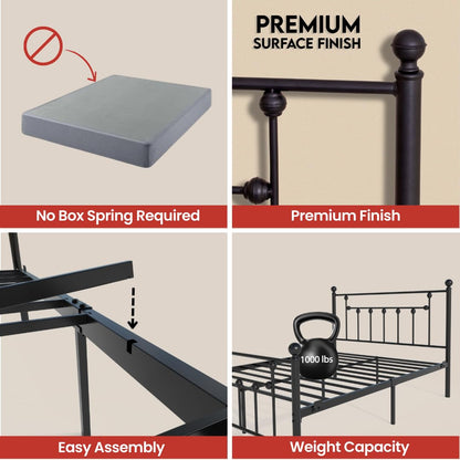 Golden Gate Beds Victorian Style Metal Platform Bed Frame with Antique Wrought Iron-Art Headboard and Footboard, Classic Cama Steel Mattress Foundation, No Box Spring Needed, Full Size, Black Finish