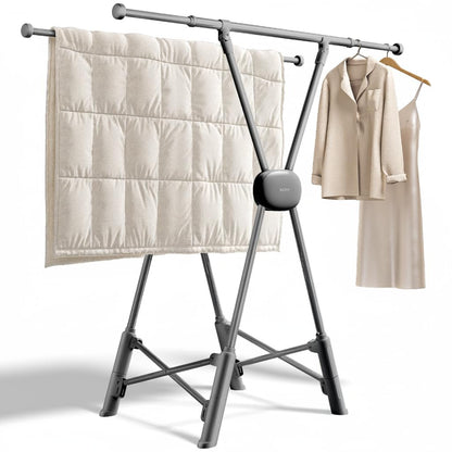 BIREN Clothes Drying Rack Heavy Duty Clothing Racks Foldable Laundry Rack Two Drying Modes Garment Racks for Drying Clothes, Adjustable Length from 32-55 Inches for Indoor Outdoor Use