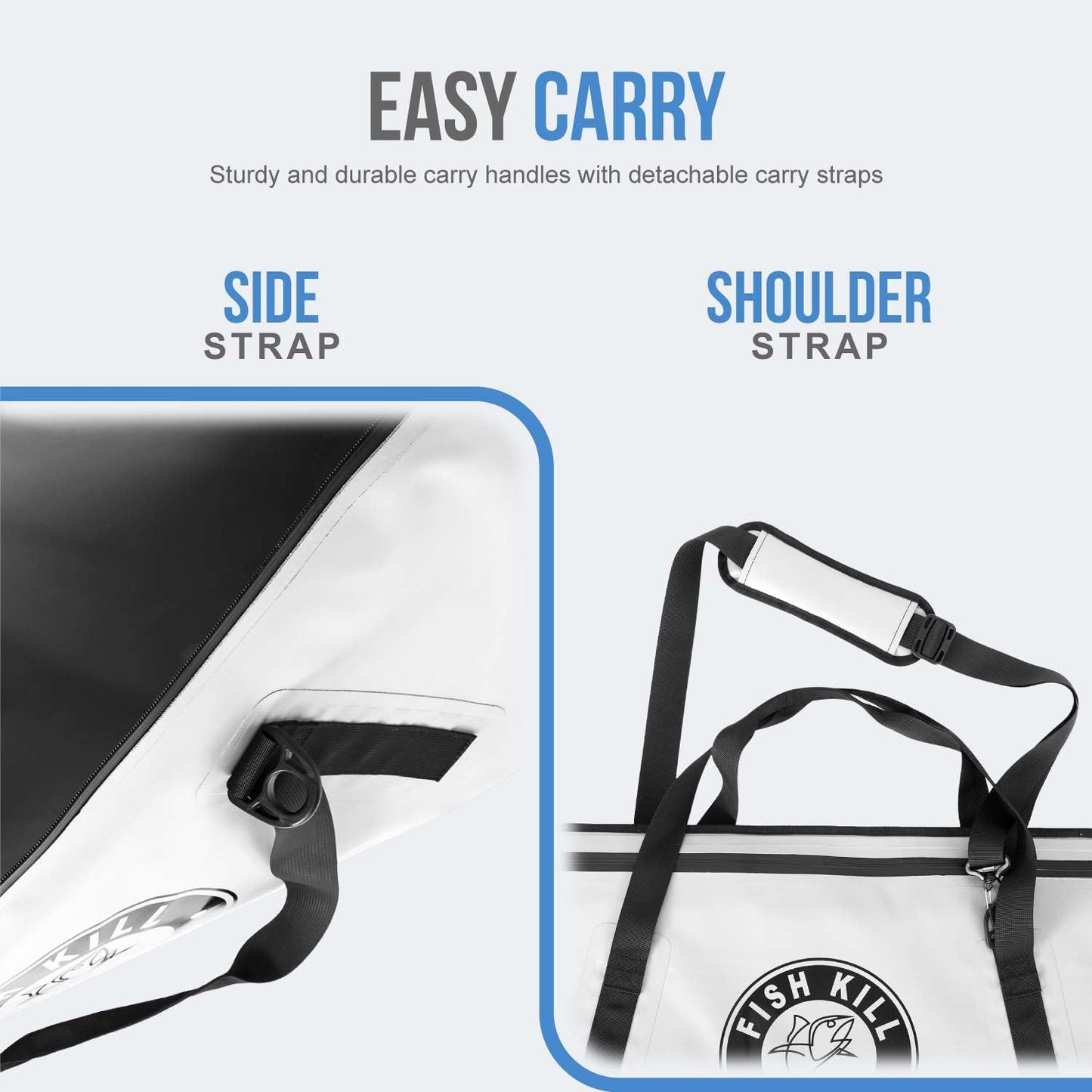 Flat PVC Tarpaulin Insulated Fish Cooler Kill Bag - Waterproof Fishing Cooler Bag with Easy Grip Carry Handles - Portable Soft Cooler - 3 Sizes