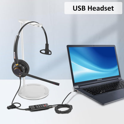 Arama USB Headset with Microphone for PC, Noise Cancelling & Audio Controls Ultra Comfort USB Headphone for Computer Laptop Pc Business Skype UC Webinar Call Center Office