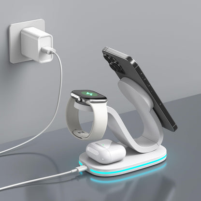 3 in 1 Charging Station for iPhone, Qi2 15W Wireless Charger Station Compatible with Mag-Safe for iPhone 17 16e 16 15 14 13 12 11 X Pro Max & Apple Watch, AirPods, 35W Charger Included (White)
